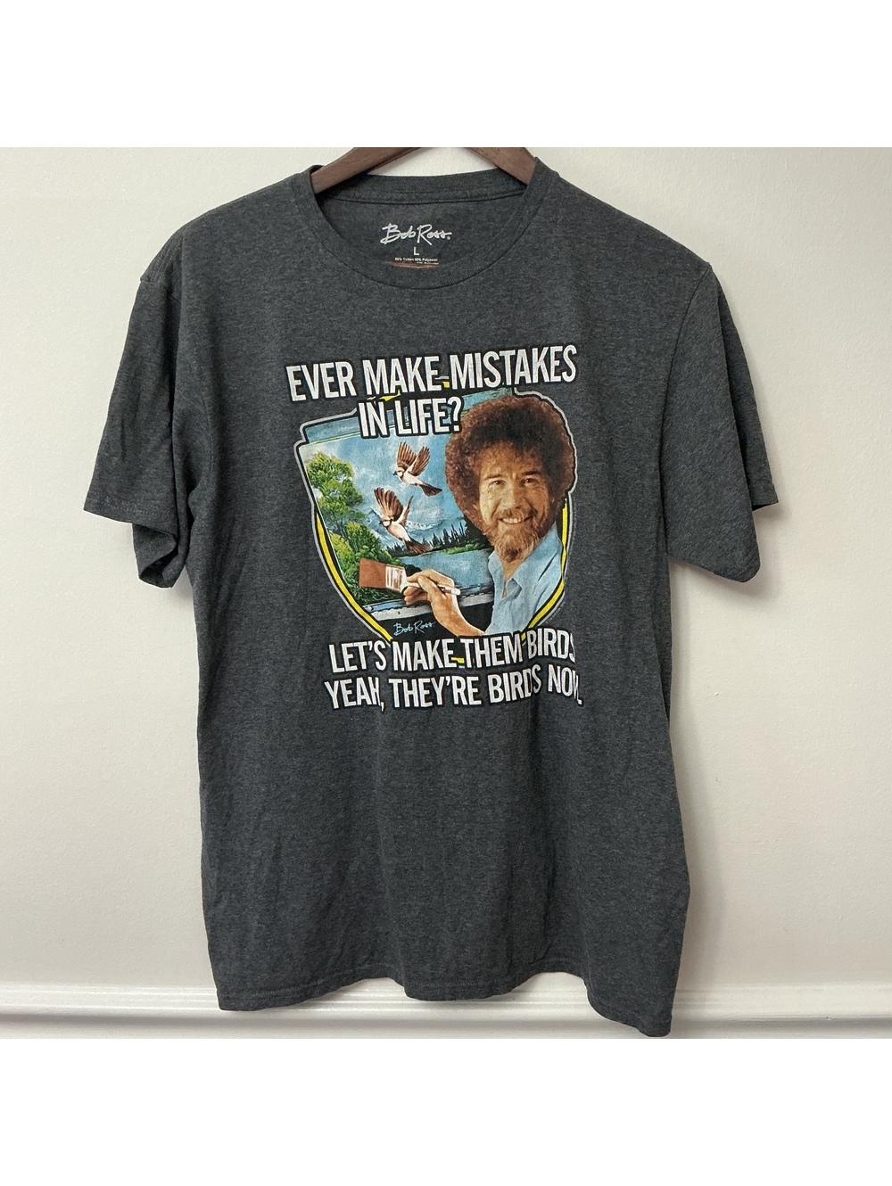 Bob Ross Graphic T-Shirt Medium Heather Gray Cotton Blend size LG
